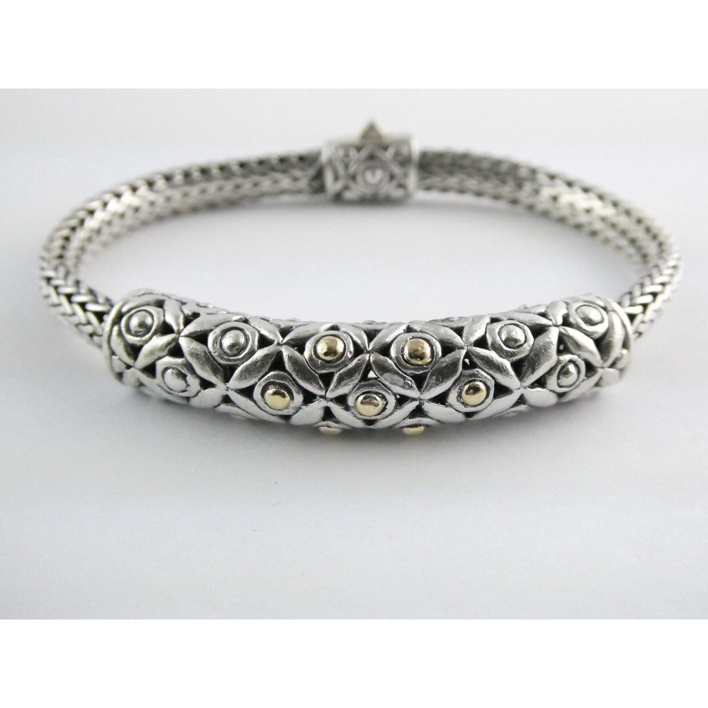 David Schorr DS Sterling Silver 18k Gold Accent Dotted Design Bracelet 6.75 Inch