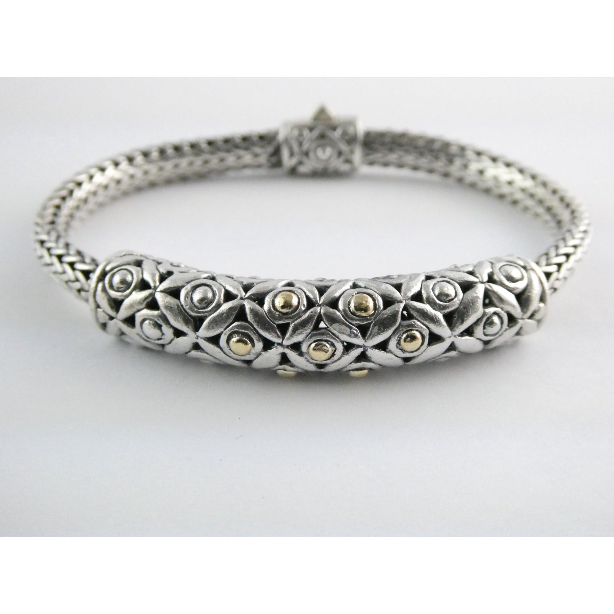 David Schorr DS Sterling Silver 18k Gold Accent Dotted Design Bracelet 6.75 Inch