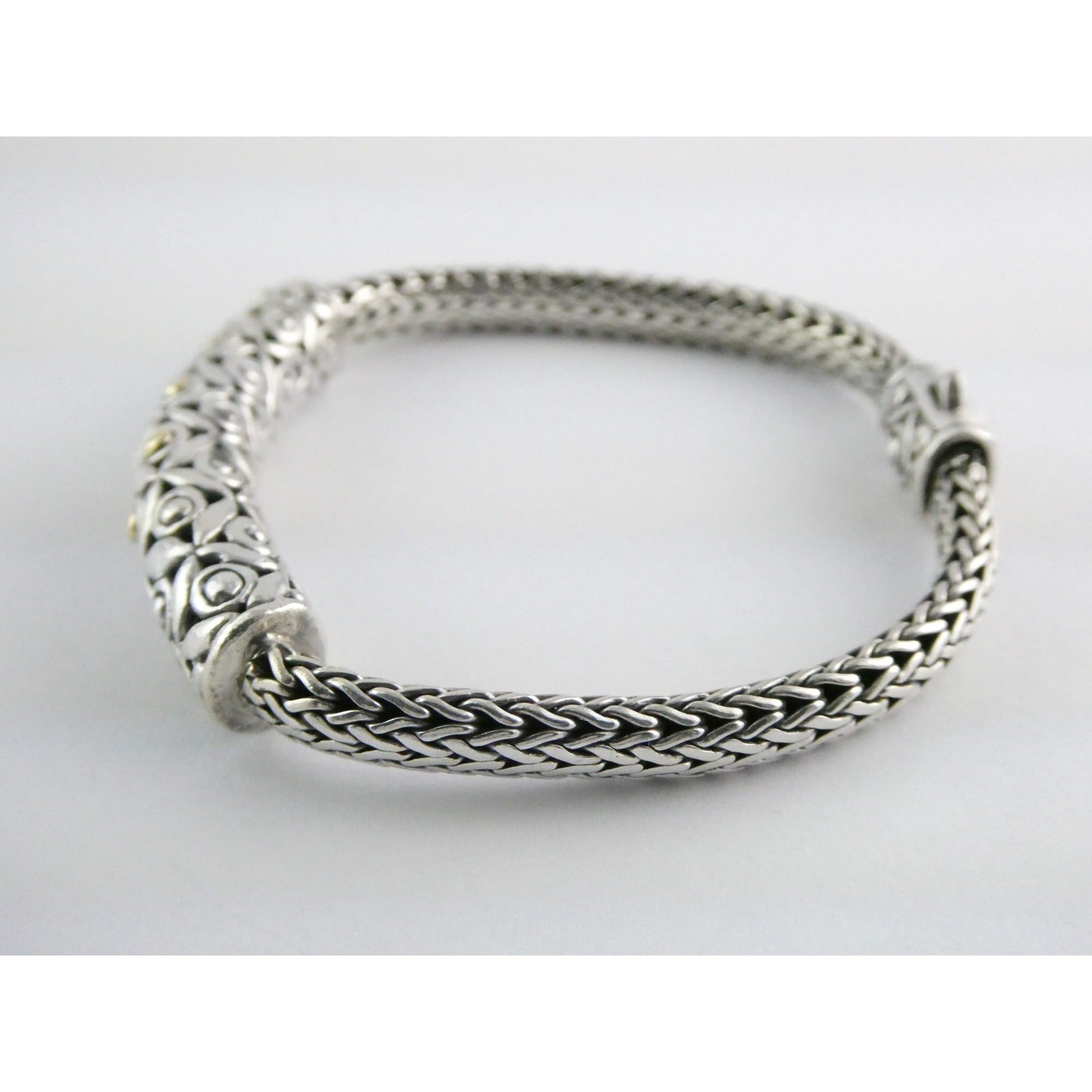David Schorr DS Sterling Silver 18k Gold Accent Dotted Design Bracelet 6.75 Inch