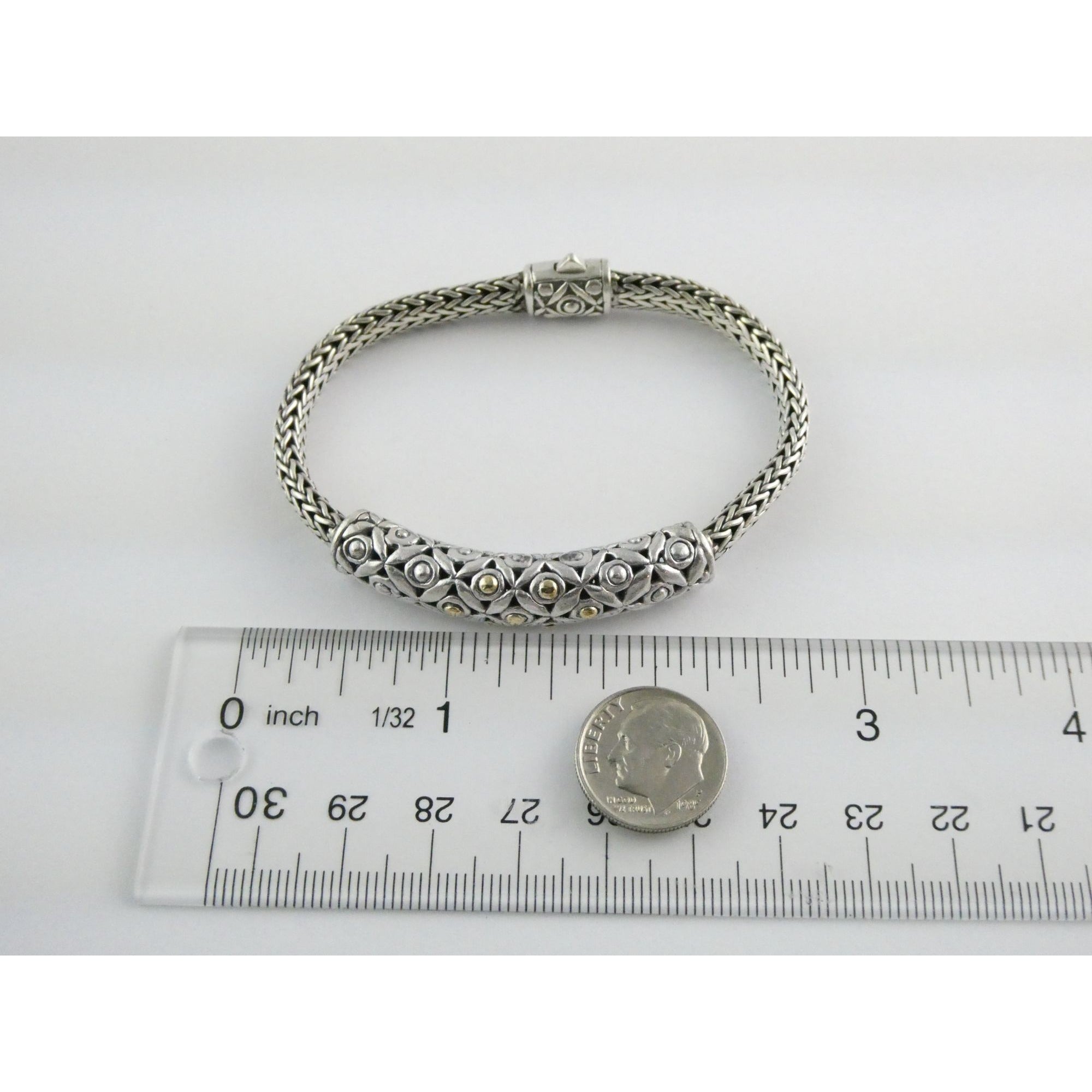 David Schorr DS Sterling Silver 18k Gold Accent Dotted Design Bracelet 6.75 Inch