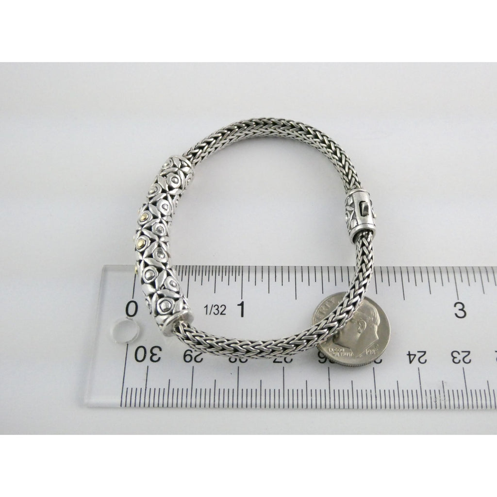 David Schorr DS Sterling Silver 18k Gold Accent Dotted Design Bracelet 6.75 Inch