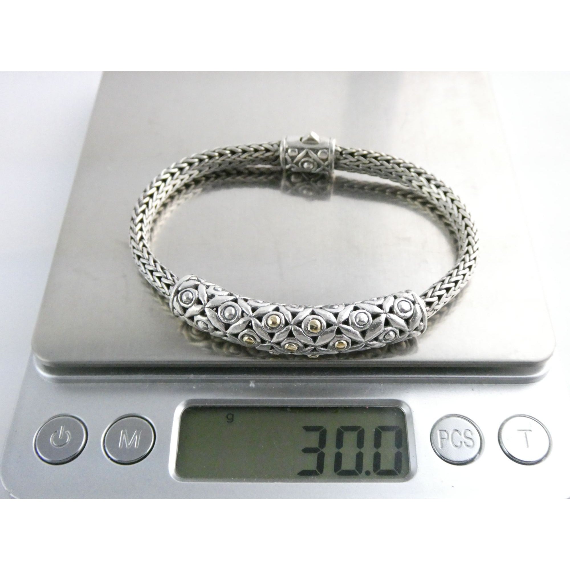 David Schorr DS Sterling Silver 18k Gold Accent Dotted Design Bracelet 6.75 Inch