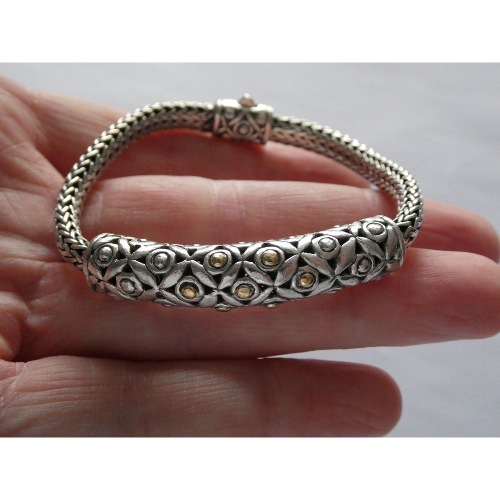 David Schorr DS Sterling Silver 18k Gold Accent Dotted Design Bracelet 6.75 Inch