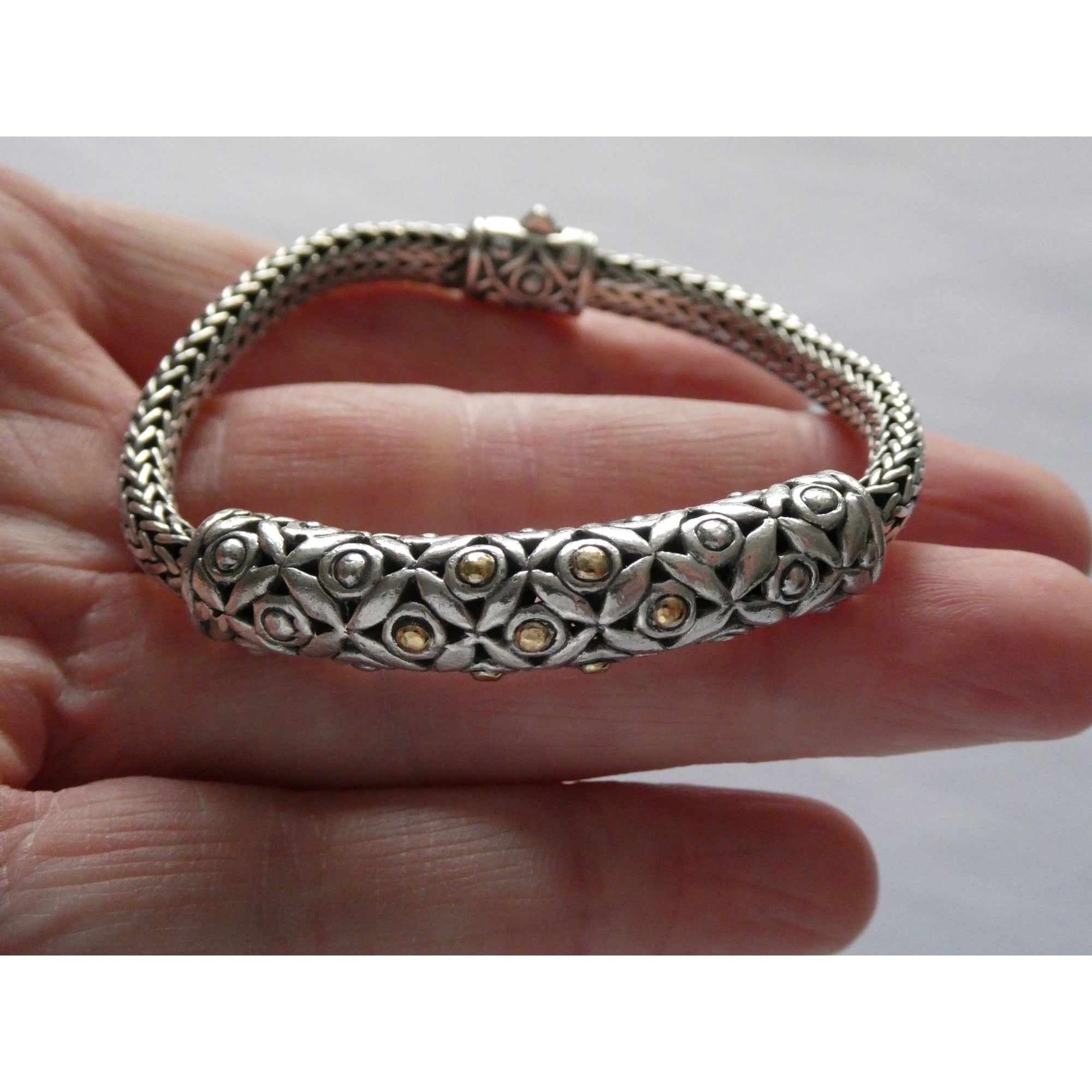 David Schorr DS Sterling Silver 18k Gold Accent Dotted Design Bracelet 6.75 Inch