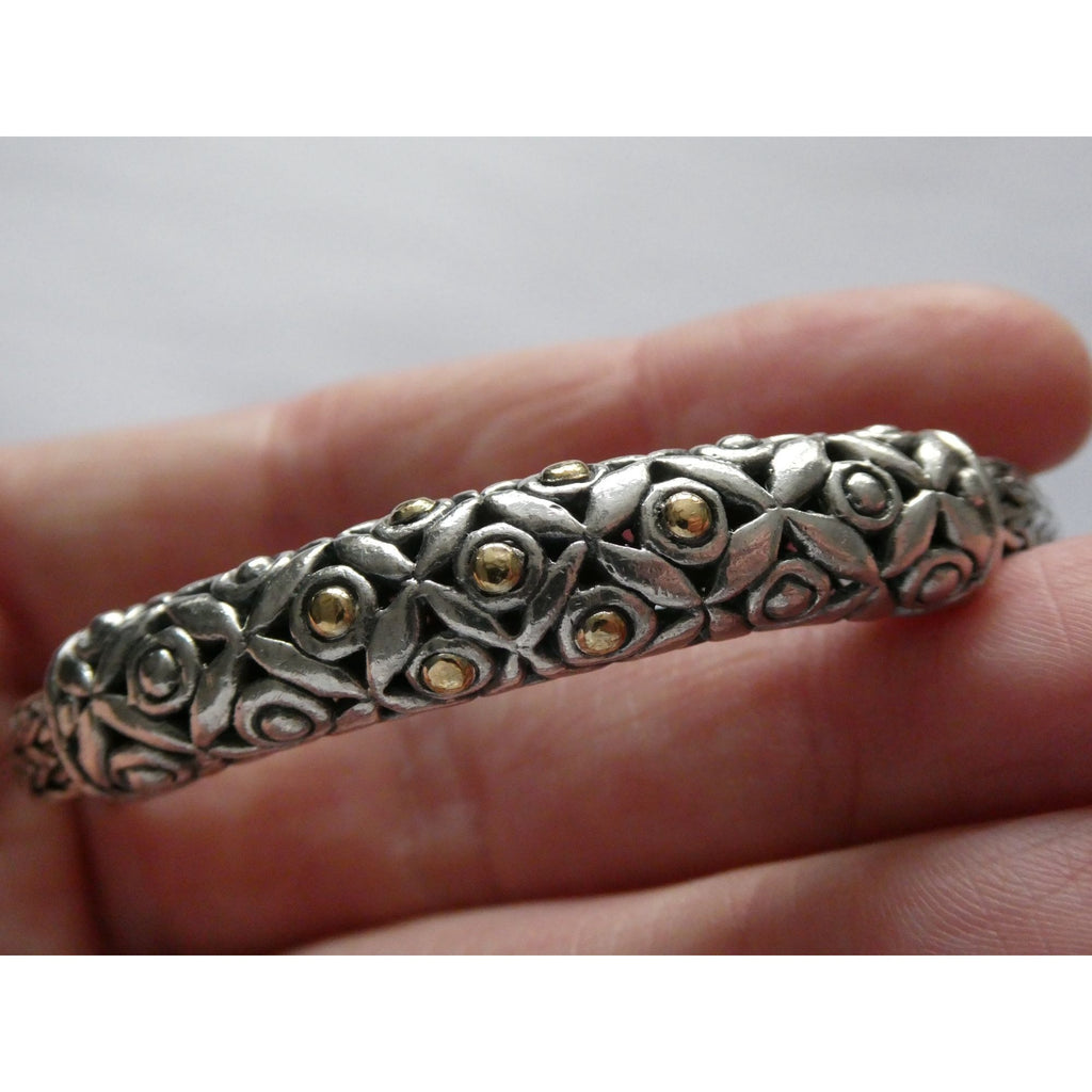 David Schorr DS Sterling Silver 18k Gold Accent Dotted Design Bracelet 6.75 Inch