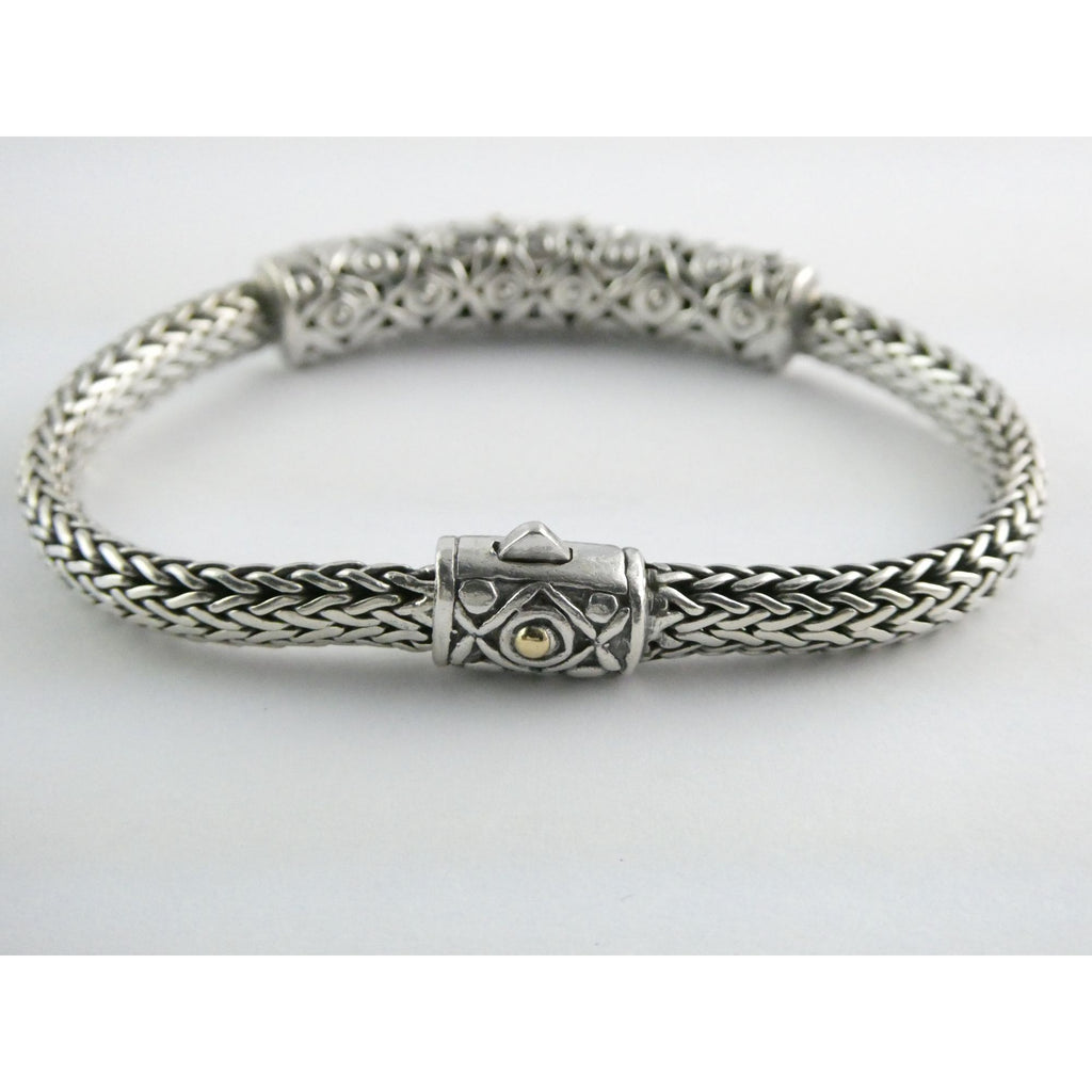 David Schorr DS Sterling Silver 18k Gold Accent Dotted Design Bracelet 6.75 Inch
