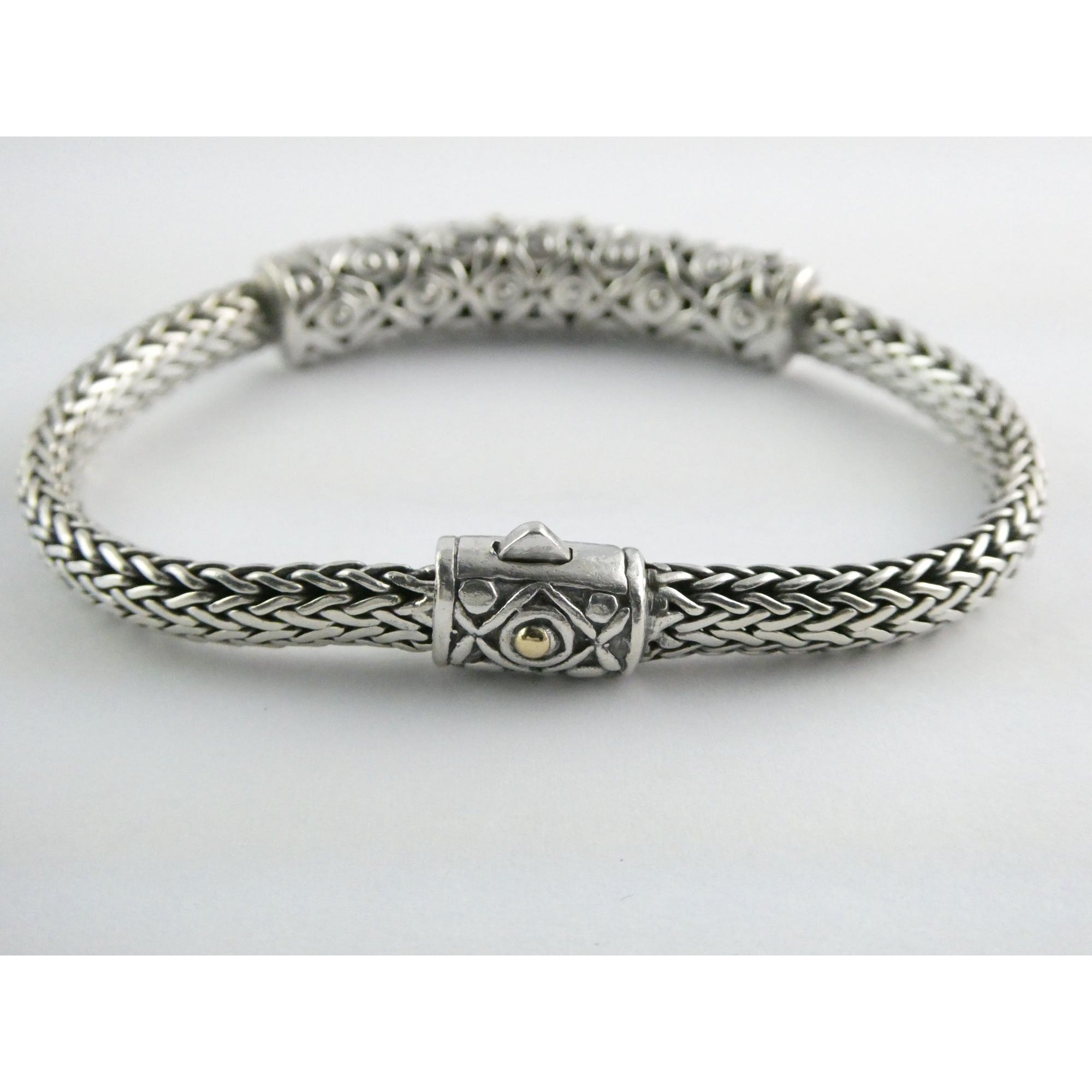 David Schorr DS Sterling Silver 18k Gold Accent Dotted Design Bracelet 6.75 Inch