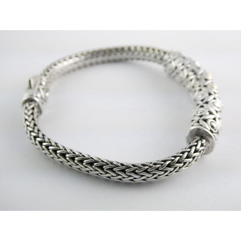 David Schorr DS Sterling Silver 18k Gold Accent Dotted Design Bracelet 6.75 Inch
