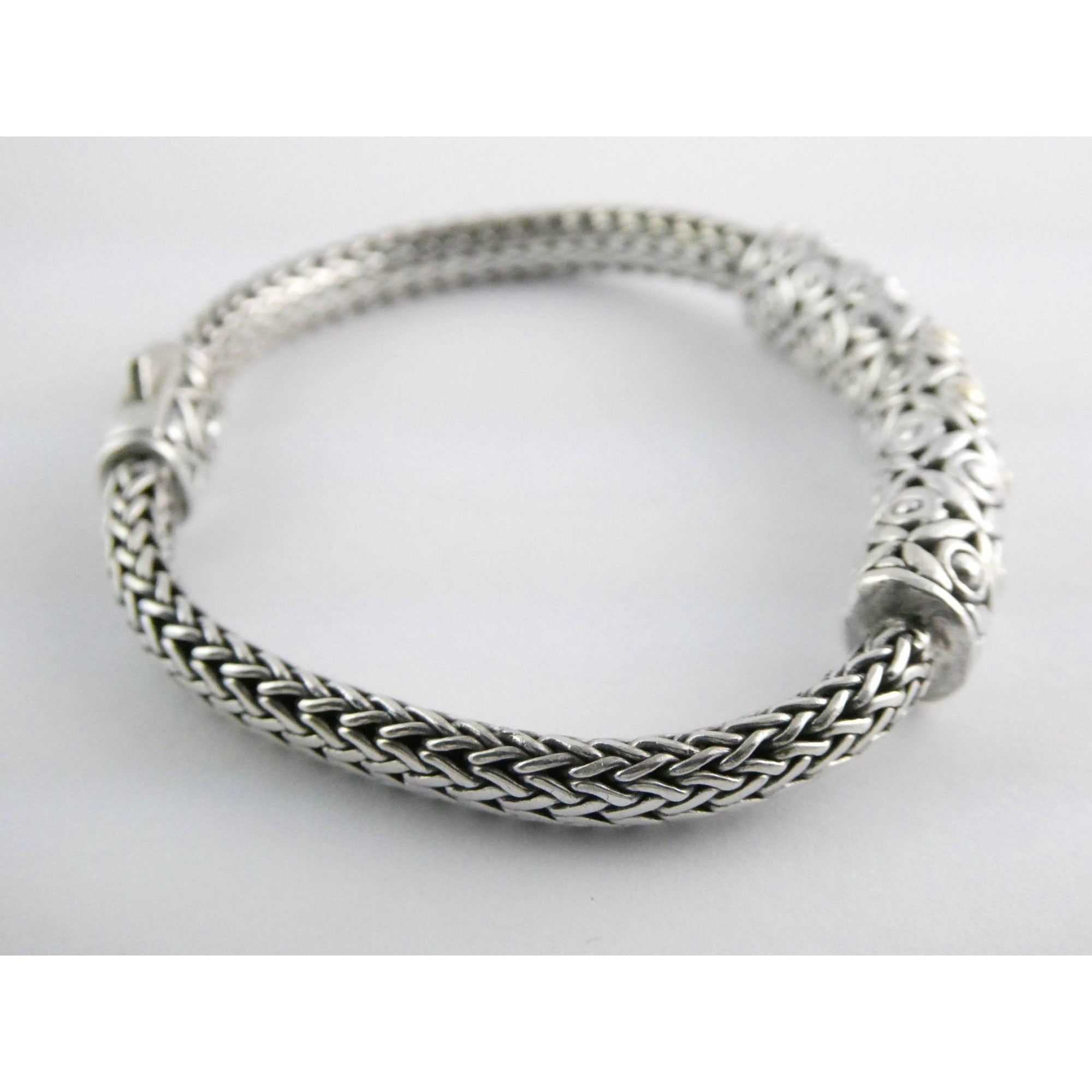 David Schorr DS Sterling Silver 18k Gold Accent Dotted Design Bracelet 6.75 Inch