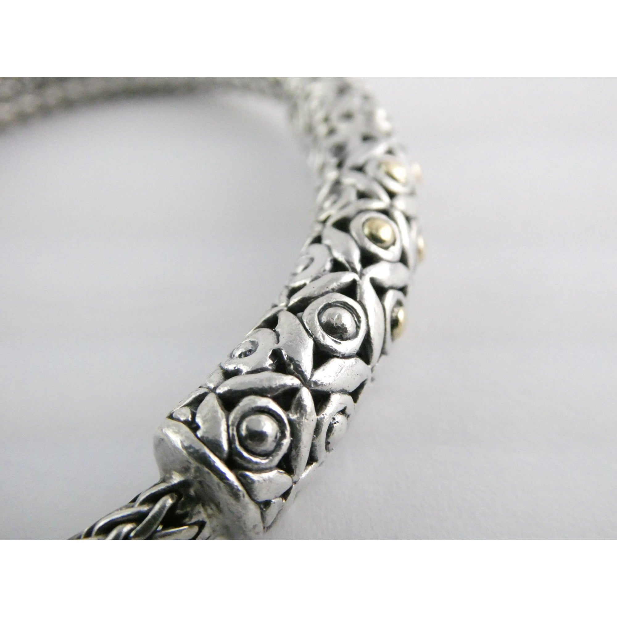 David Schorr DS Sterling Silver 18k Gold Accent Dotted Design Bracelet 6.75 Inch