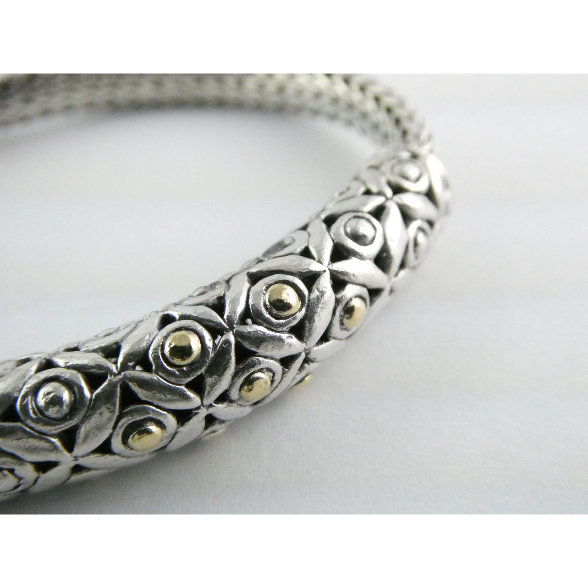 David Schorr DS Sterling Silver 18k Gold Accent Dotted Design Bracelet 6.75 Inch