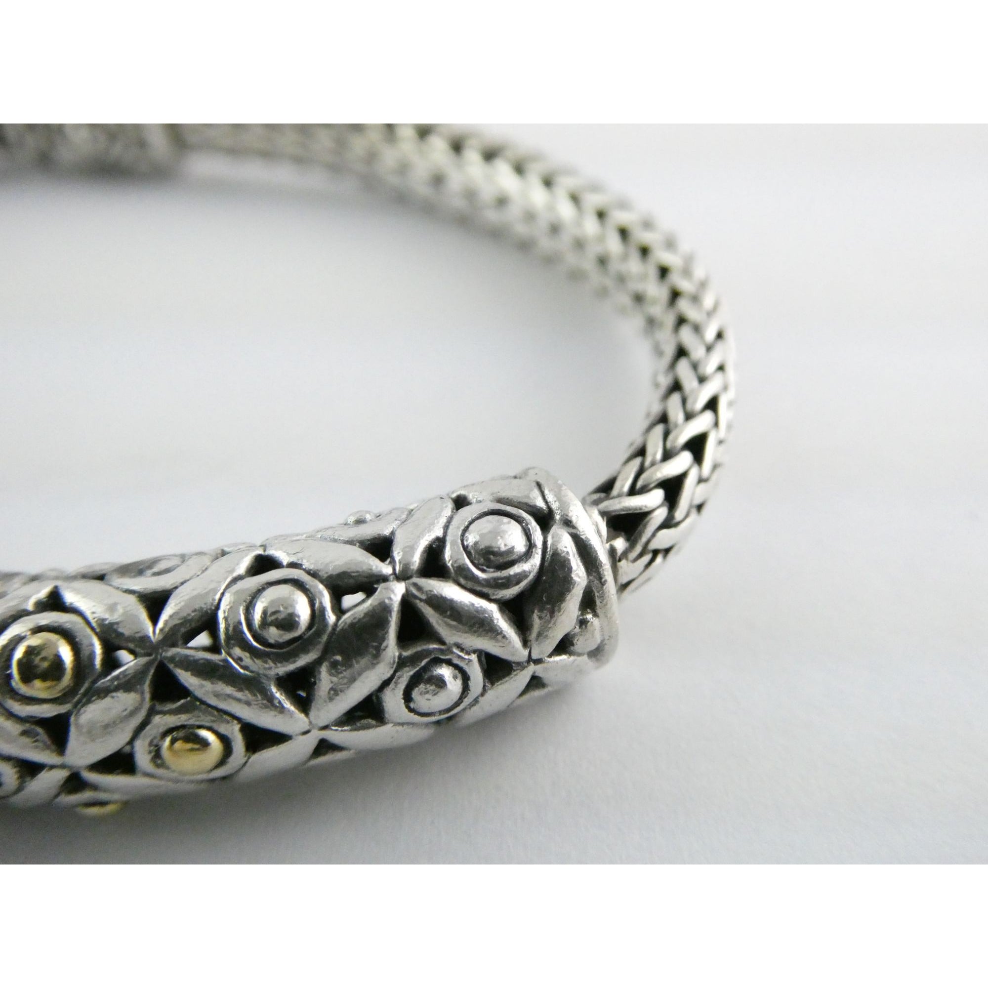 David Schorr DS Sterling Silver 18k Gold Accent Dotted Design Bracelet 6.75 Inch