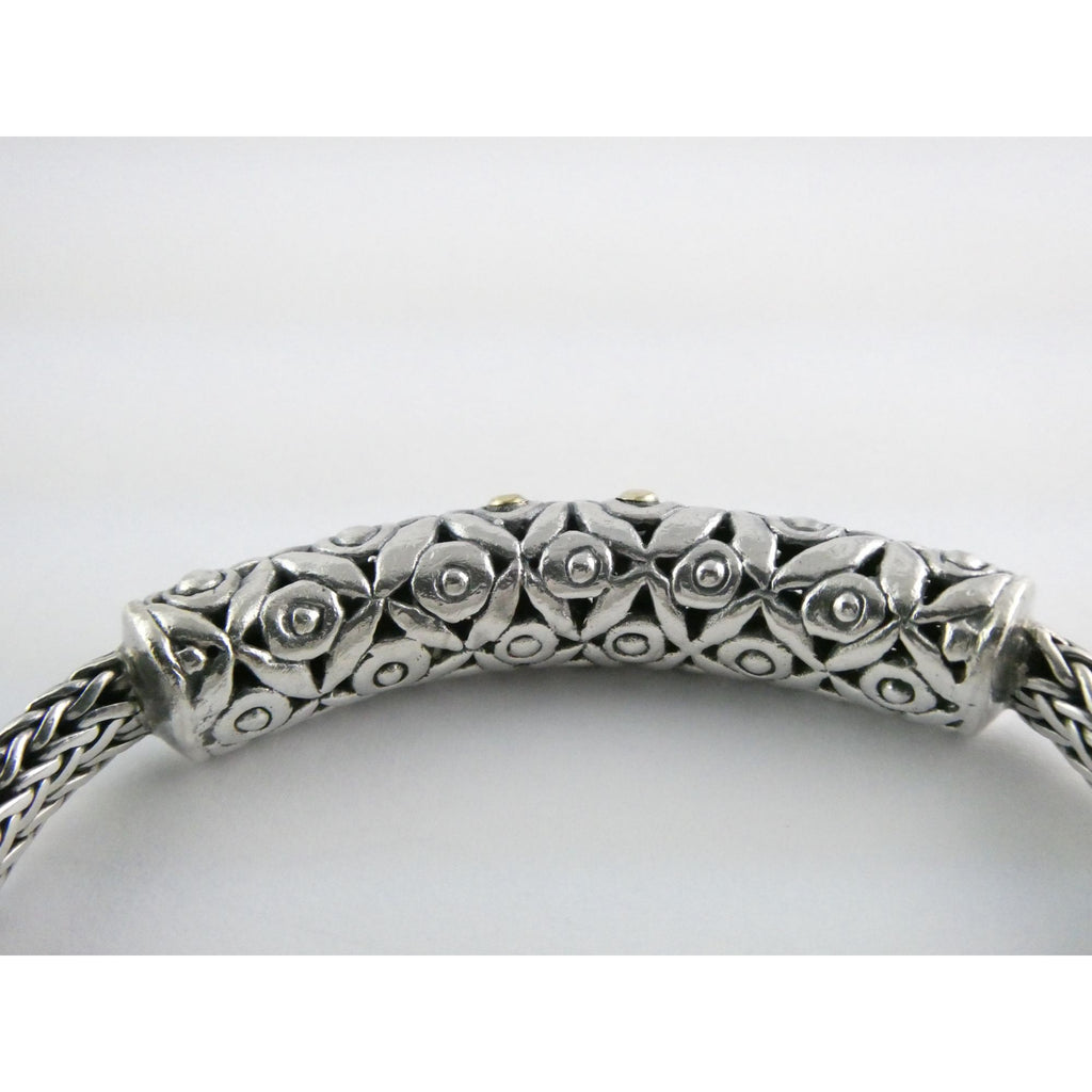 David Schorr DS Sterling Silver 18k Gold Accent Dotted Design Bracelet 6.75 Inch