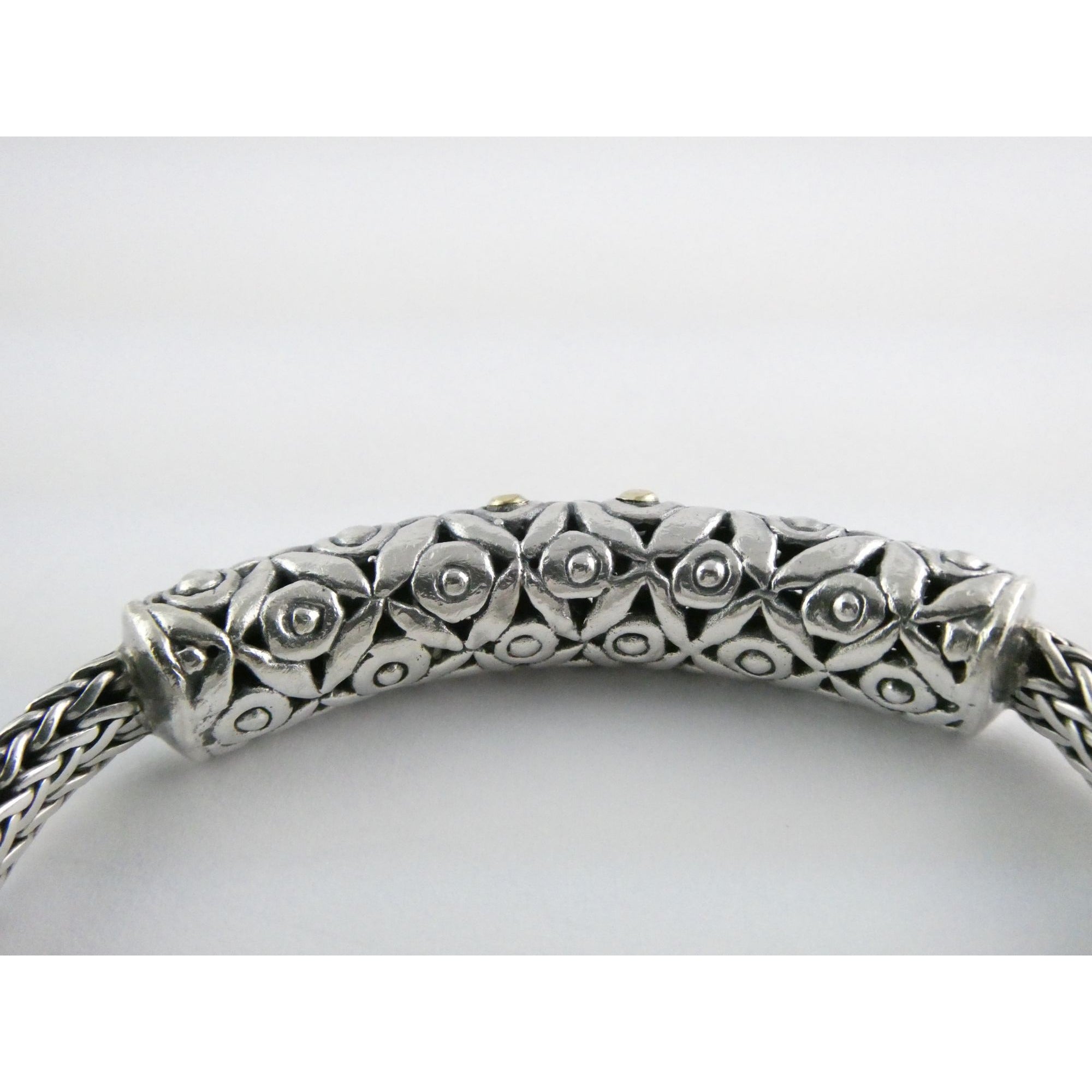 David Schorr DS Sterling Silver 18k Gold Accent Dotted Design Bracelet 6.75 Inch