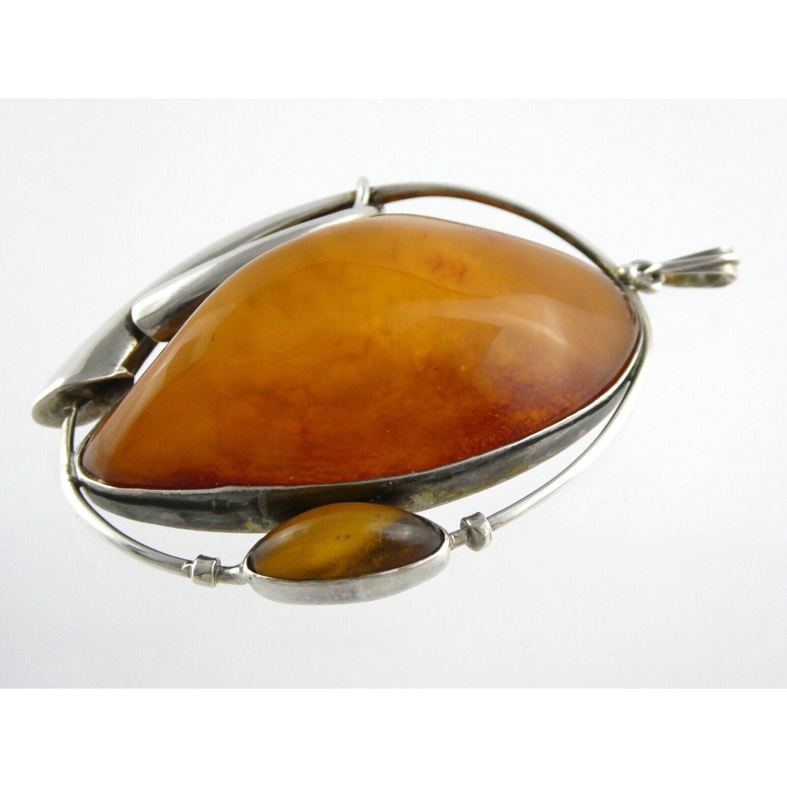 Polish Sterling Silver Freeform Modernist Amber Cabochons Pendant 925 41.9g