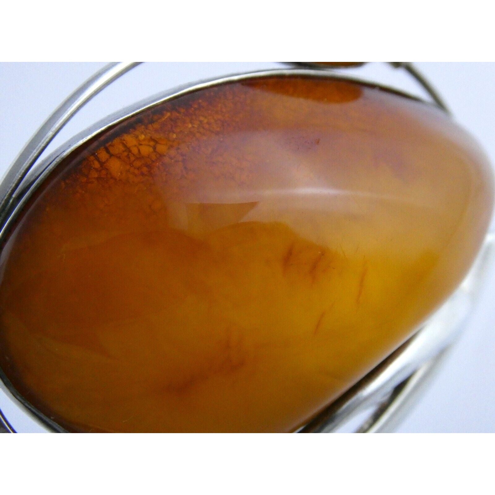 Polish Sterling Silver Freeform Modernist Amber Cabochons Pendant 925 41.9g