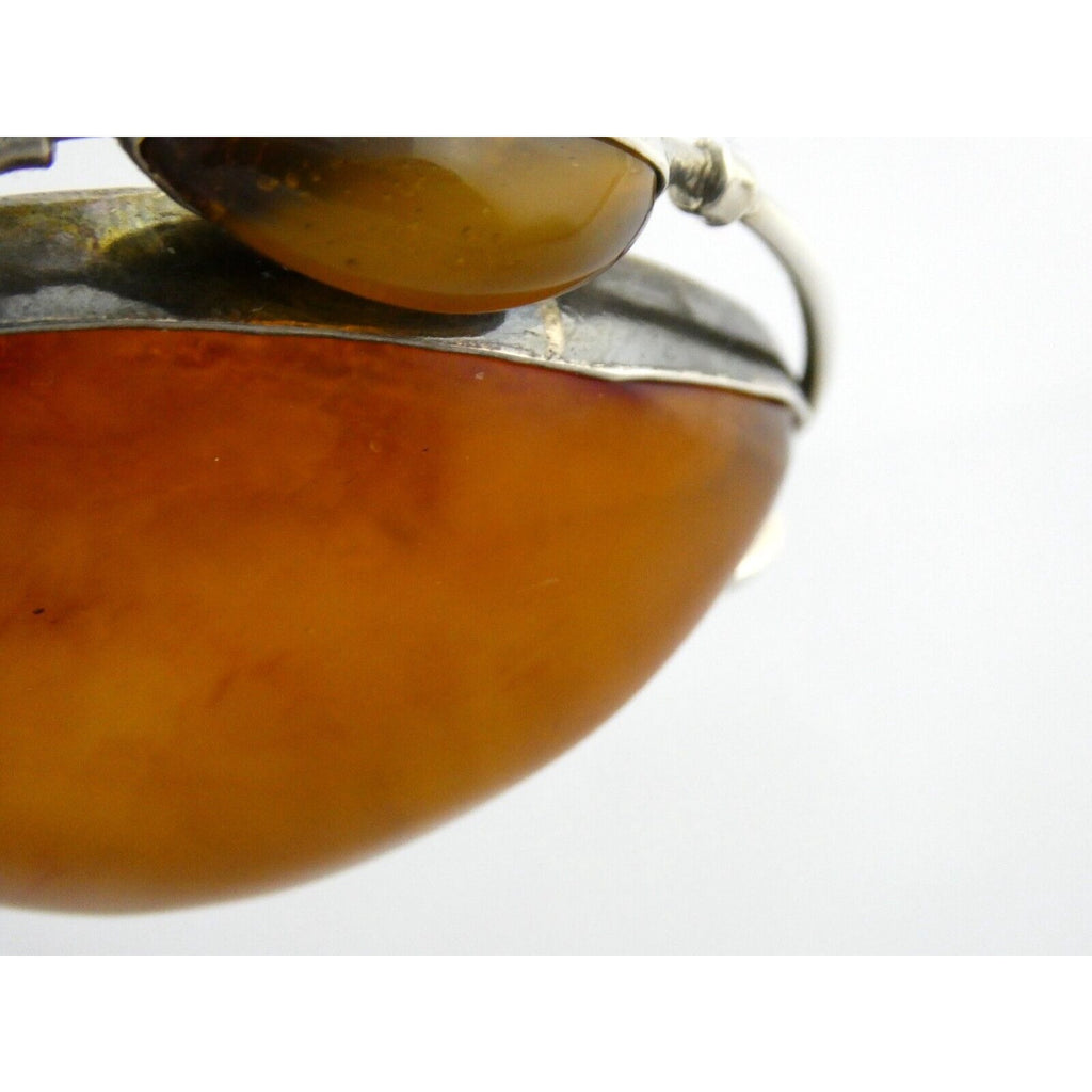 Polish Sterling Silver Freeform Modernist Amber Cabochons Pendant 925 41.9g