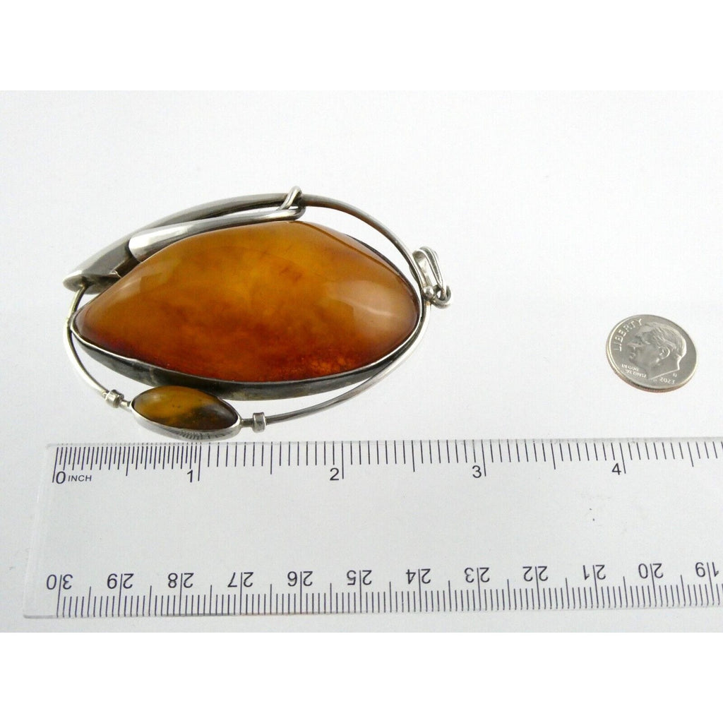 Polish Sterling Silver Freeform Modernist Amber Cabochons Pendant 925 41.9g