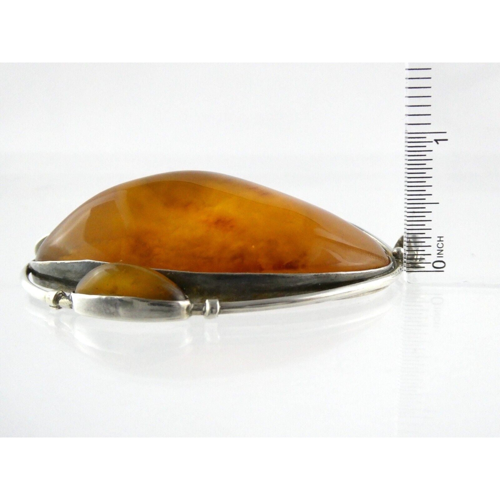 Polish Sterling Silver Freeform Modernist Amber Cabochons Pendant 925 41.9g