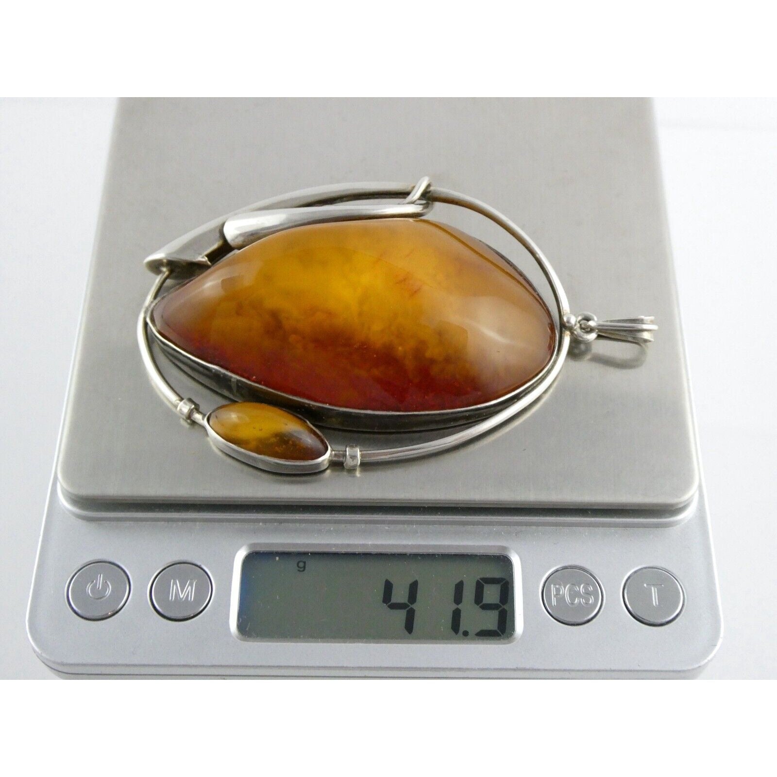 Polish Sterling Silver Freeform Modernist Amber Cabochons Pendant 925 41.9g
