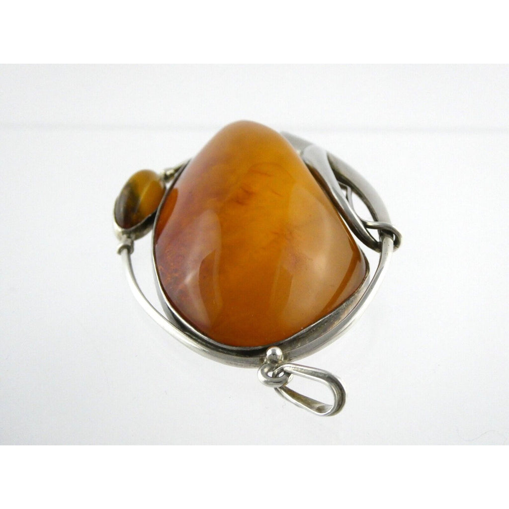 Polish Sterling Silver Freeform Modernist Amber Cabochons Pendant 925 41.9g