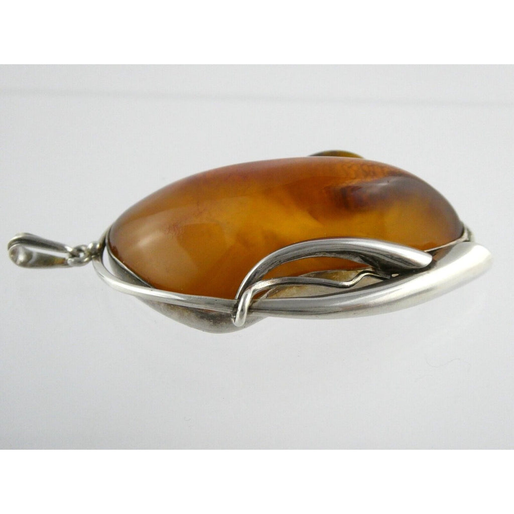 Polish Sterling Silver Freeform Modernist Amber Cabochons Pendant 925 41.9g