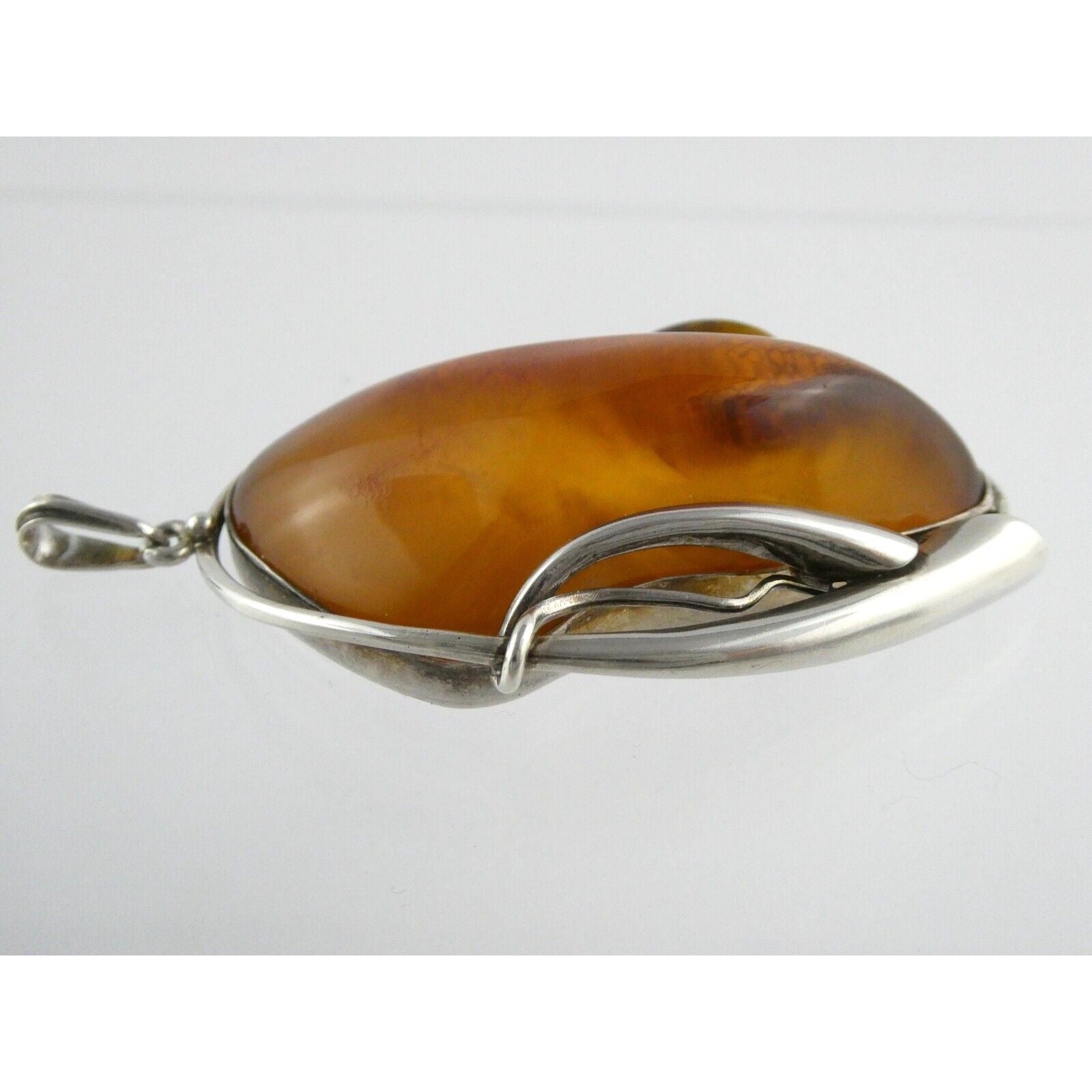 Polish Sterling Silver Freeform Modernist Amber Cabochons Pendant 925 41.9g