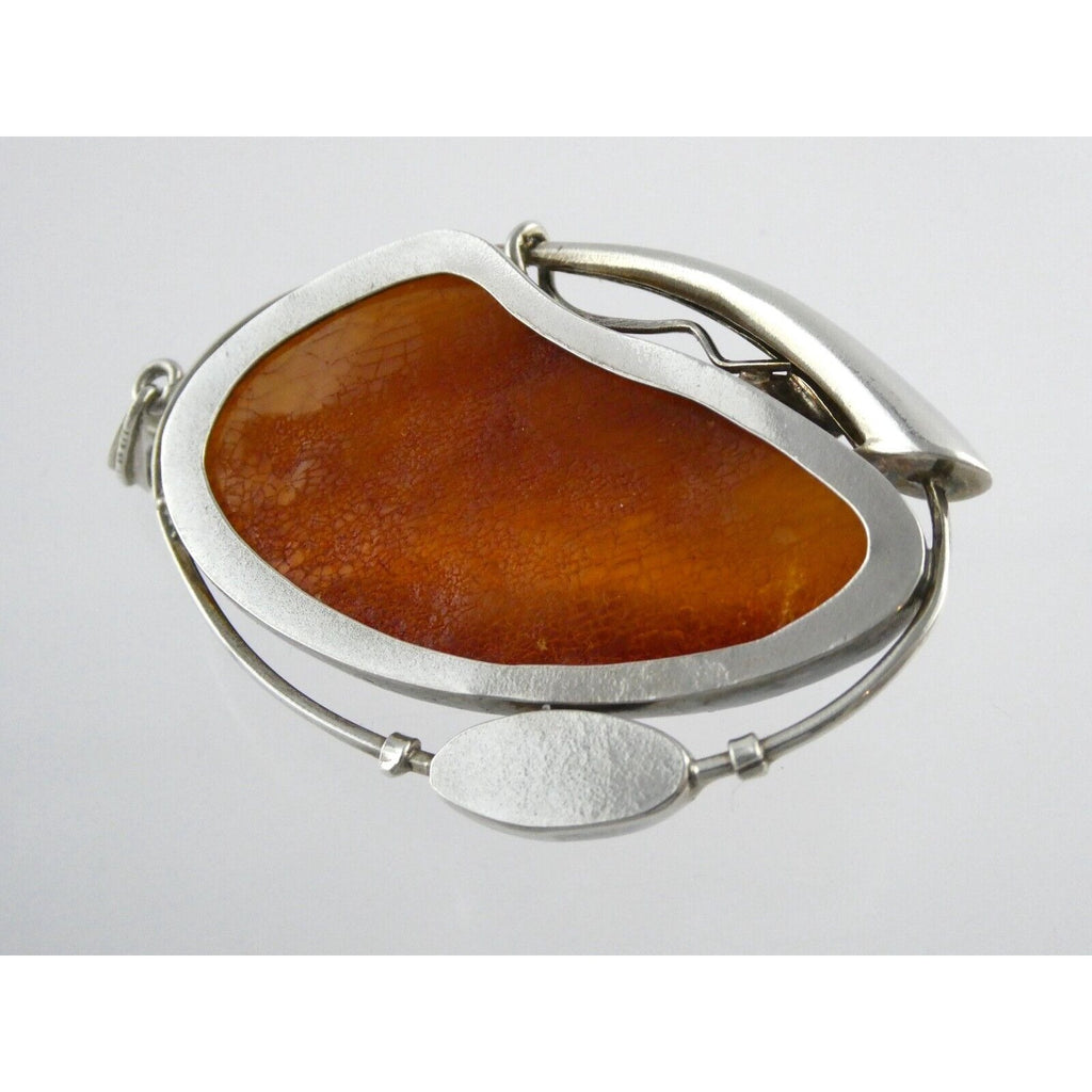 Polish Sterling Silver Freeform Modernist Amber Cabochons Pendant 925 41.9g