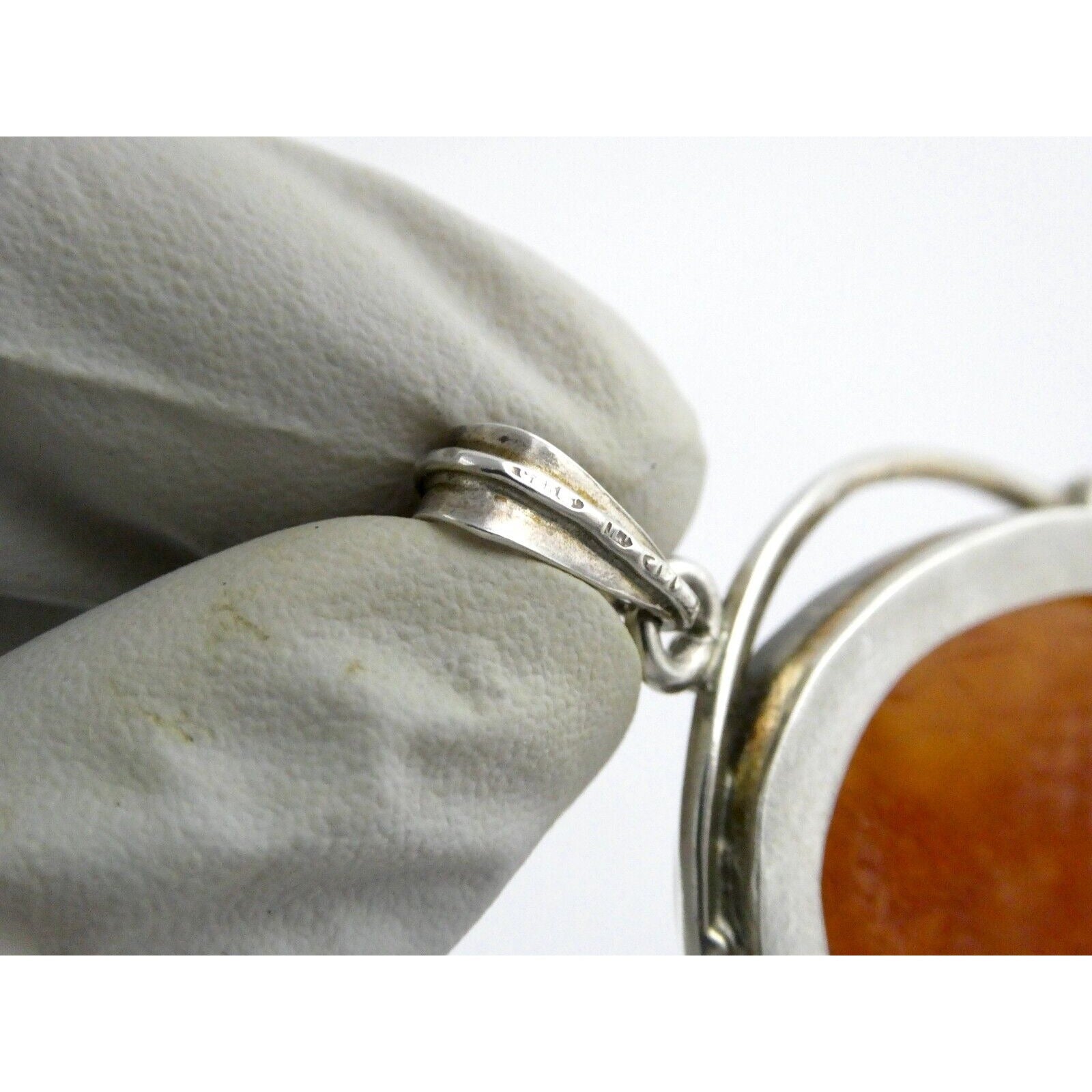 Polish Sterling Silver Freeform Modernist Amber Cabochons Pendant 925 41.9g