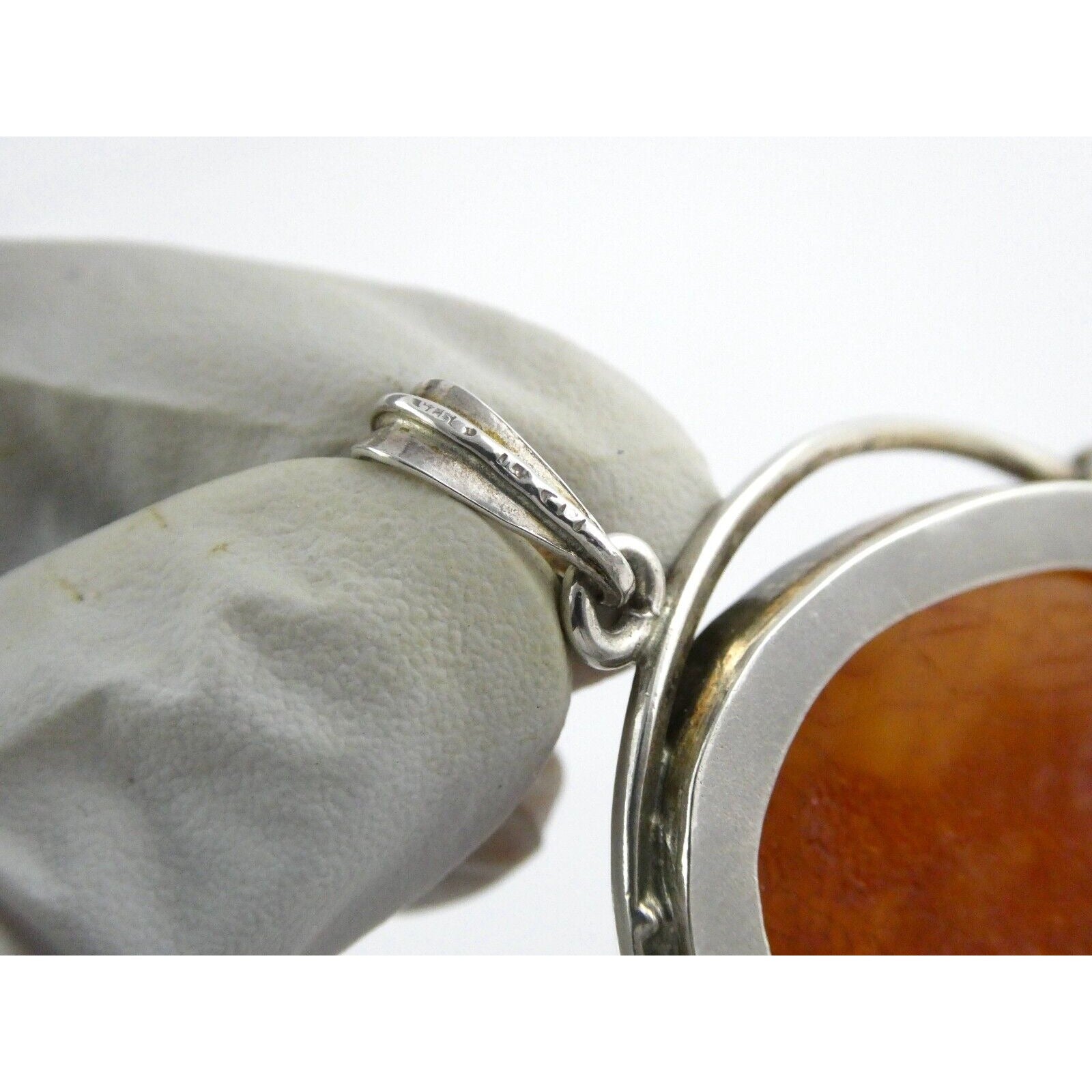 Polish Sterling Silver Freeform Modernist Amber Cabochons Pendant 925 41.9g