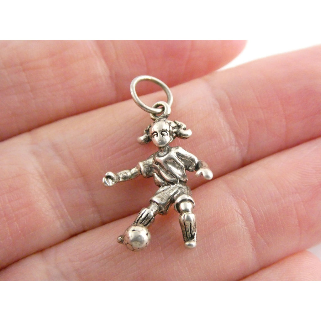 Vintage Shube Sterling Silver Figural Child Soccer Player Charm Pendant 2g 26mm