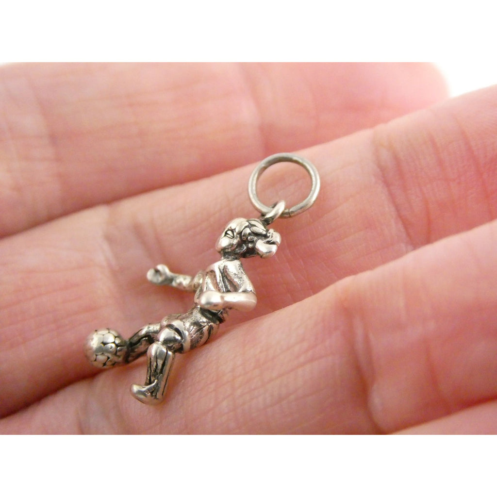 Vintage Shube Sterling Silver Figural Child Soccer Player Charm Pendant 2g 26mm