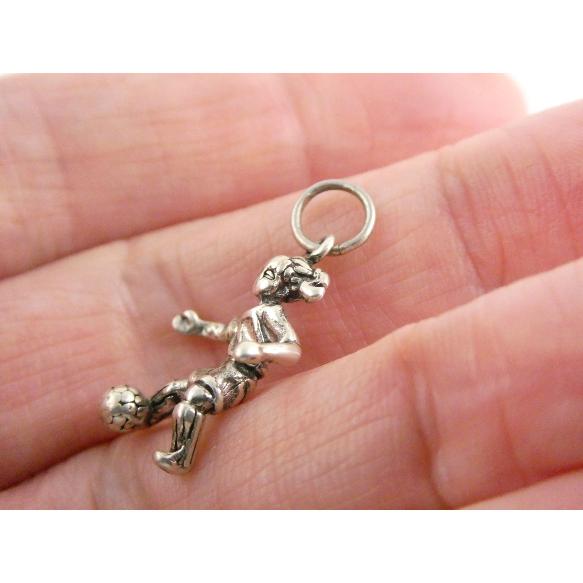 Vintage Shube Sterling Silver Figural Child Soccer Player Charm Pendant 2g 26mm