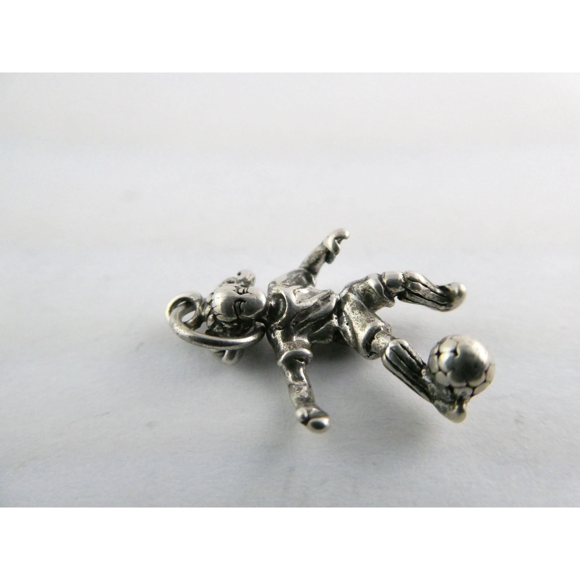 Vintage Shube Sterling Silver Figural Child Soccer Player Charm Pendant 2g 26mm