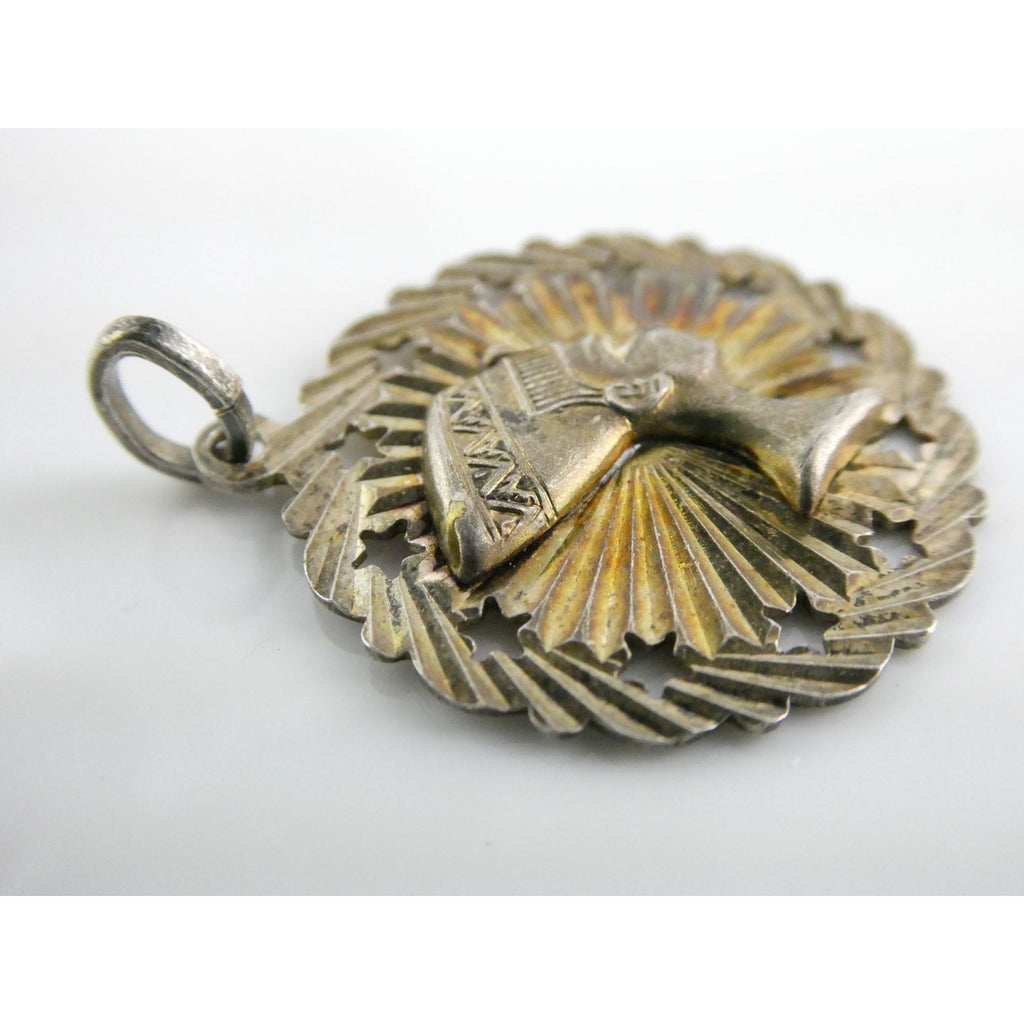 Vintage VIOI Italy Sterling Silver Star Bordered Cleopatra Bust Pendant 3g 1 In
