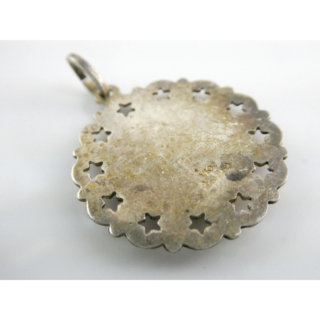 Vintage VIOI Italy Sterling Silver Star Bordered Cleopatra Bust Pendant 3g 1 In