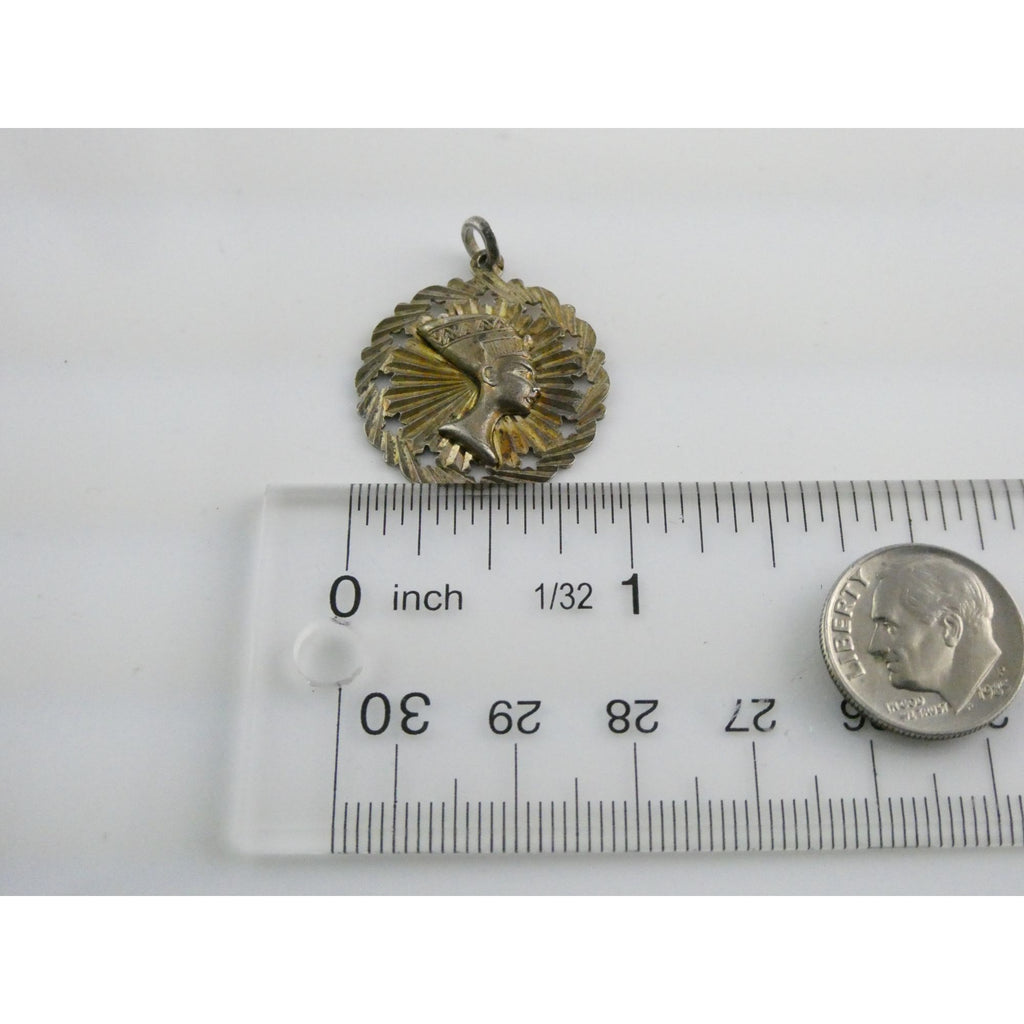 Vintage VIOI Italy Sterling Silver Star Bordered Cleopatra Bust Pendant 3g 1 In