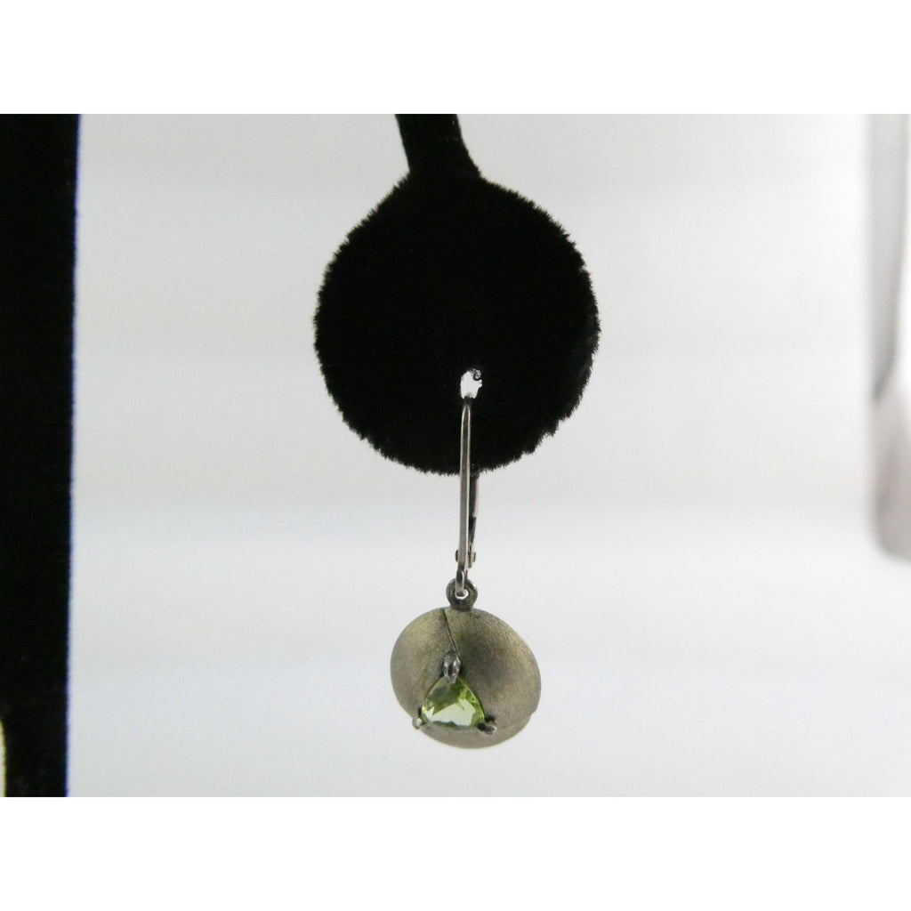 Designer AD Sterling Silver Textured Peridot Dangling Earrings 4g 28mm Length