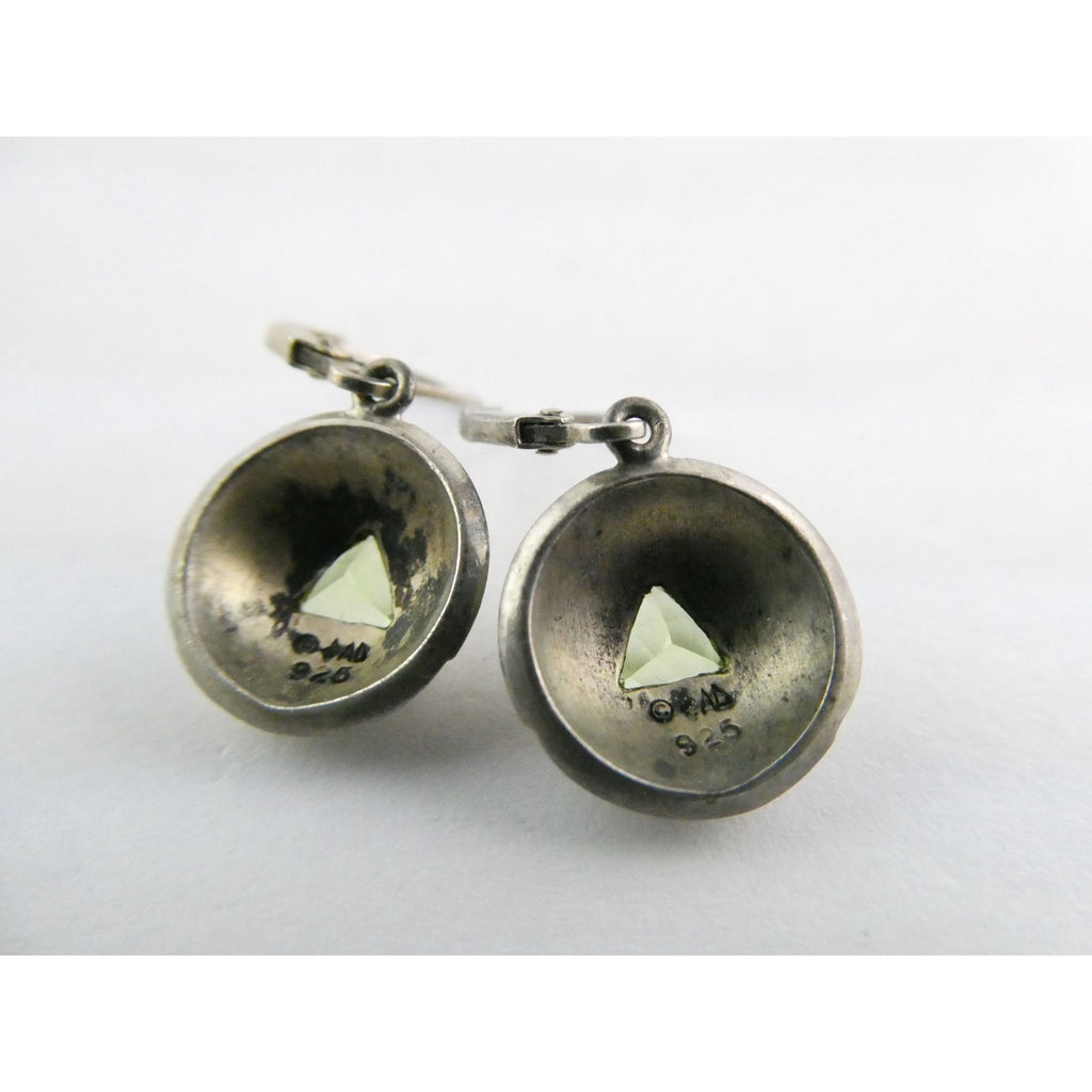 Designer AD Sterling Silver Textured Peridot Dangling Earrings 4g 28mm Length