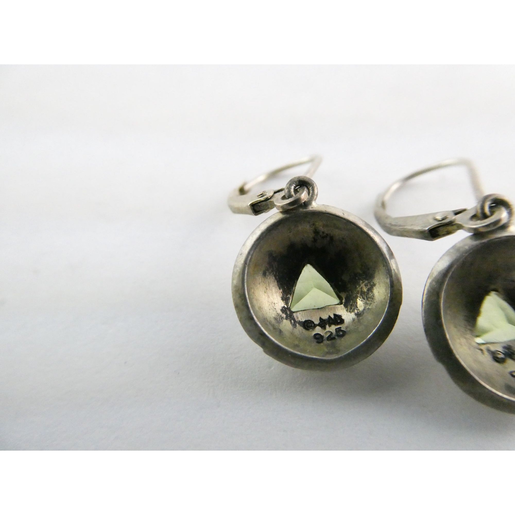 Designer AD Sterling Silver Textured Peridot Dangling Earrings 4g 28mm Length