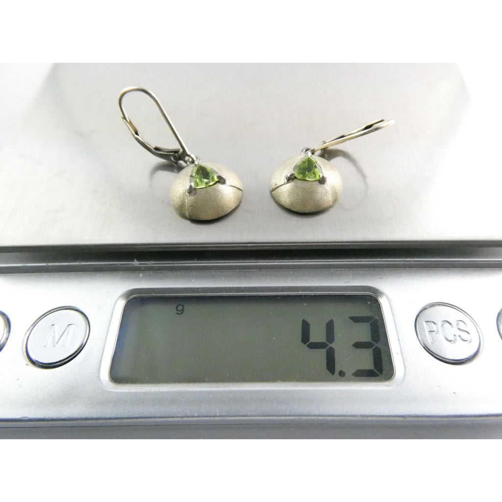 Designer AD Sterling Silver Textured Peridot Dangling Earrings 4g 28mm Length