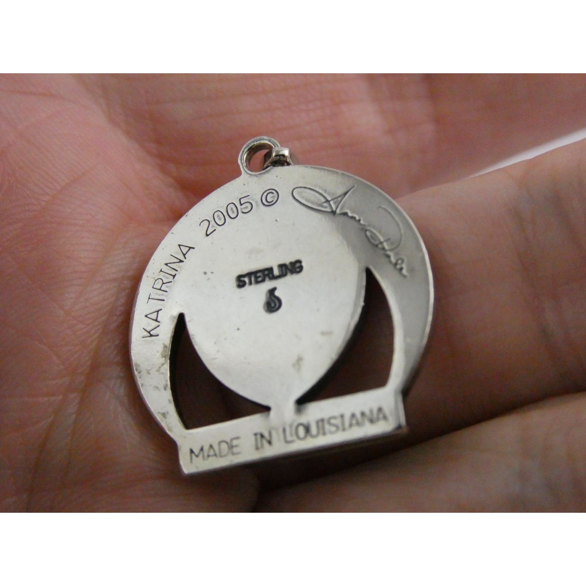 Sterling Silver New Orleans Katrina Memorial Pendant 2005 Designer Anne Dale 7g