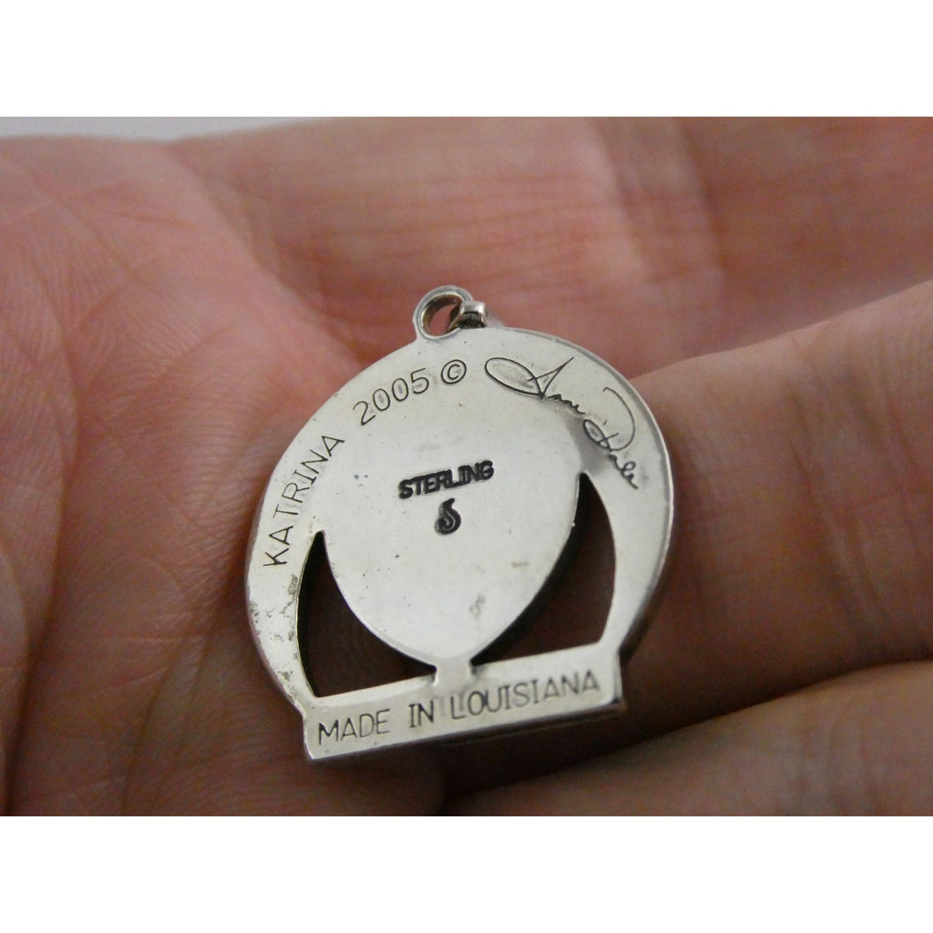 Sterling Silver New Orleans Katrina Memorial Pendant 2005 Designer Anne Dale 7g