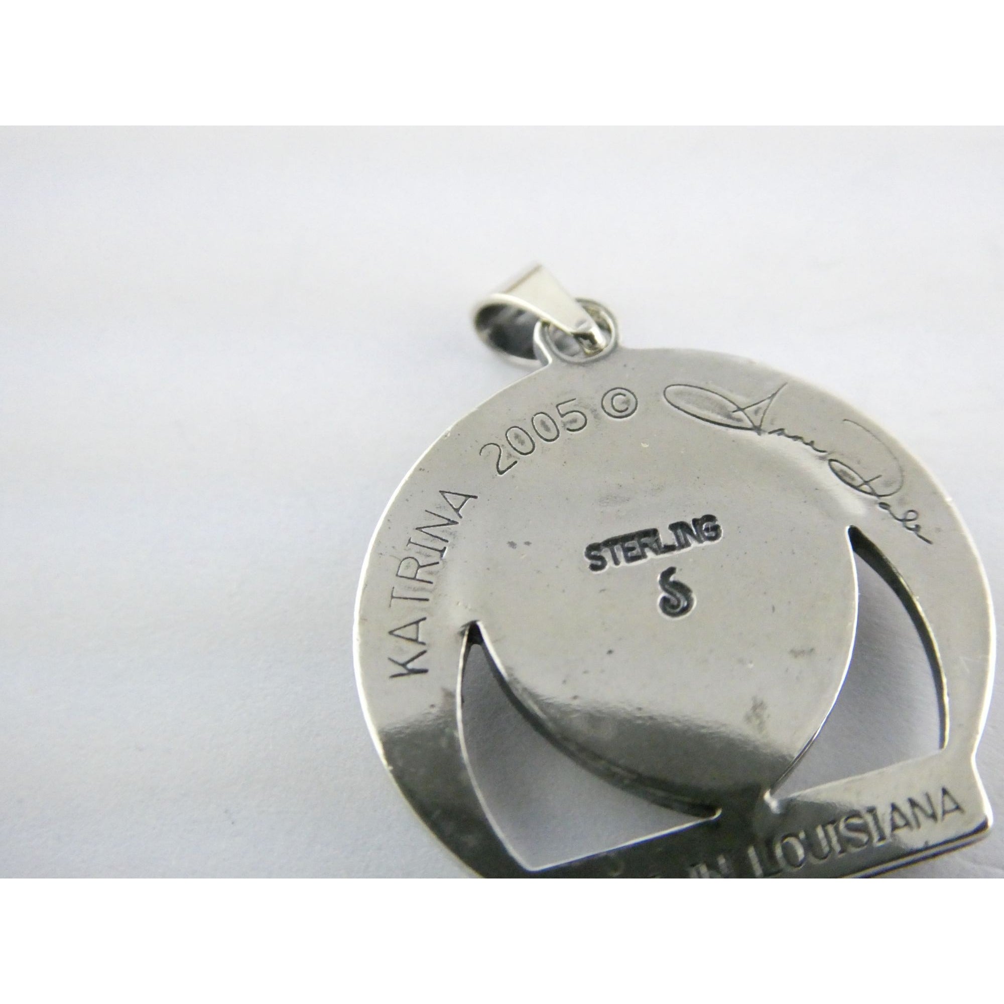 Sterling Silver New Orleans Katrina Memorial Pendant 2005 Designer Anne Dale 7g