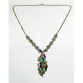 Antique Sterling Silver Paste Glass Gem Pendant Necklace 14.8g 16 Inches Deco