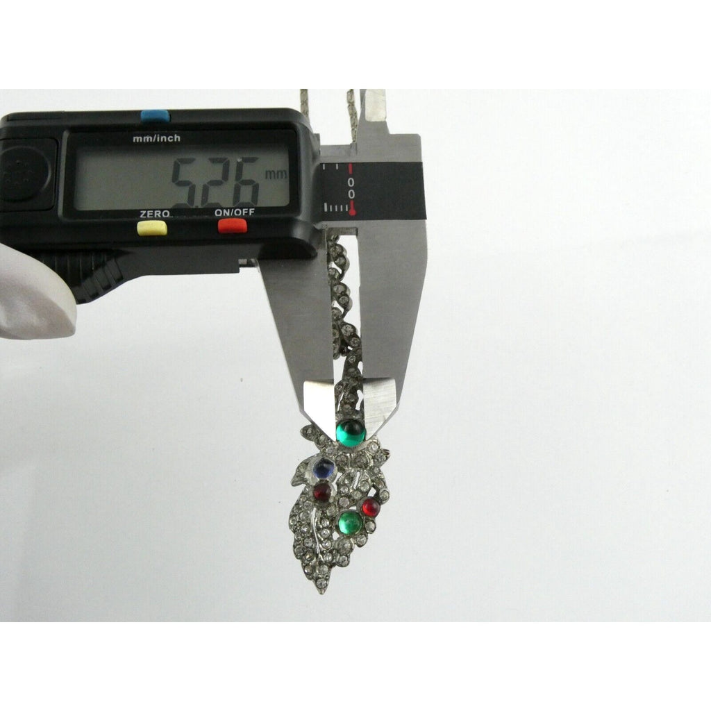 Antique Sterling Silver Paste Glass Gem Pendant Necklace 14.8g 16 Inches Deco