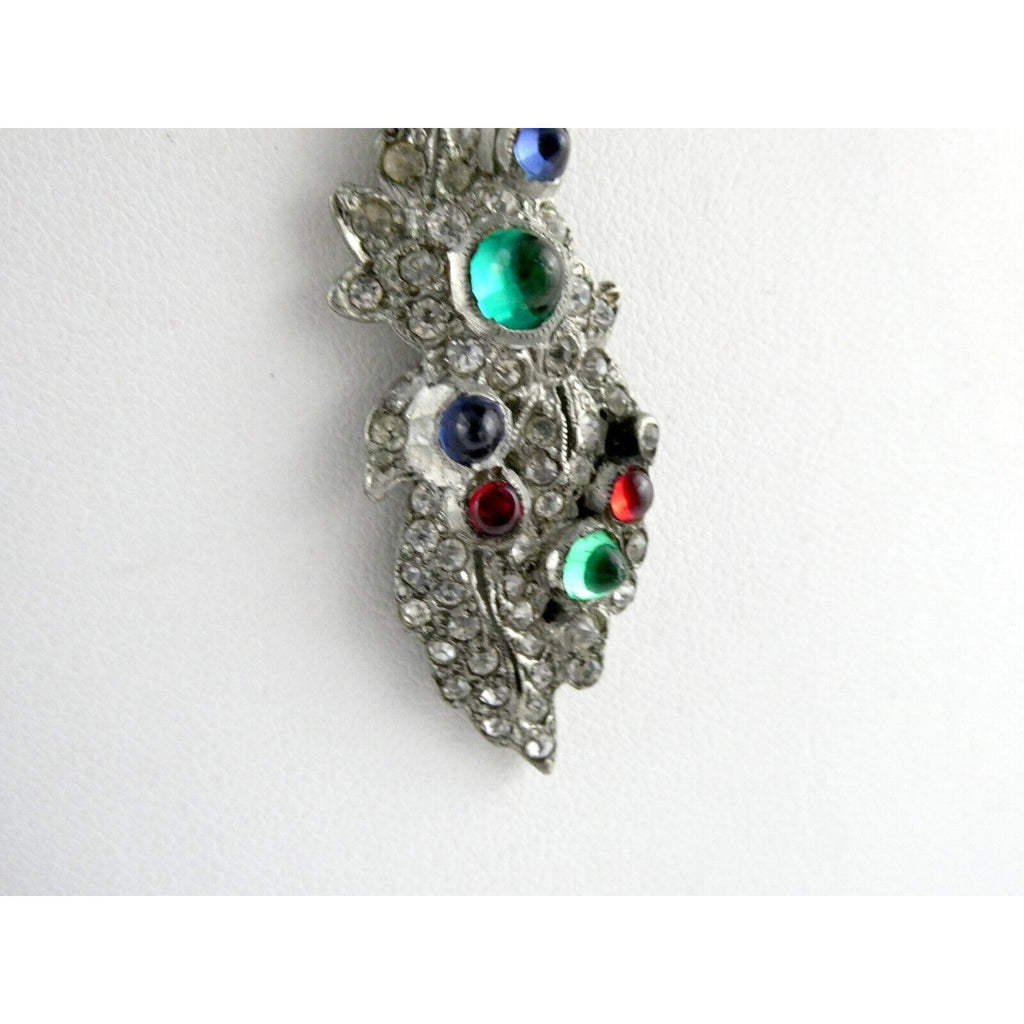 Antique Sterling Silver Paste Glass Gem Pendant Necklace 14.8g 16 Inches Deco