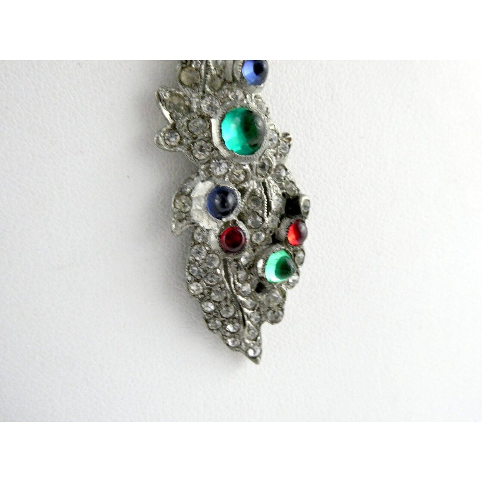 Antique Sterling Silver Paste Glass Gem Pendant Necklace 14.8g 16 Inches Deco