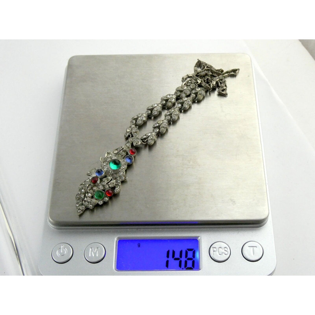 Antique Sterling Silver Paste Glass Gem Pendant Necklace 14.8g 16 Inches Deco