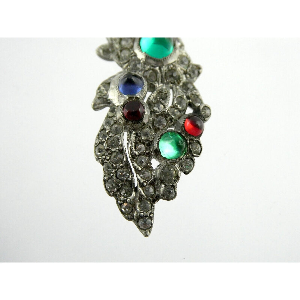 Antique Sterling Silver Paste Glass Gem Pendant Necklace 14.8g 16 Inches Deco